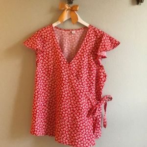 Old Navy Red Floral Wrap Top